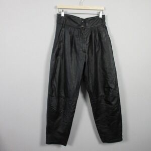 Pelle Cuir Genuine Leather Pants Women 14 Black High Waist Pleated vtg y2k